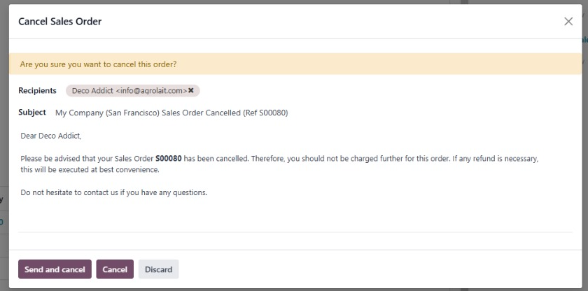 Odoo sales order cancellation modal